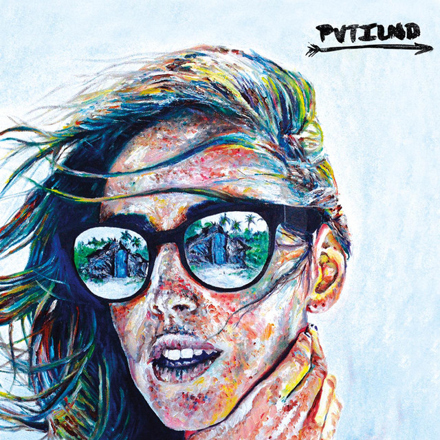 Album Cover: A textured close-up of a blonde woman's face, wearing sunglasses, with a hand on her throat