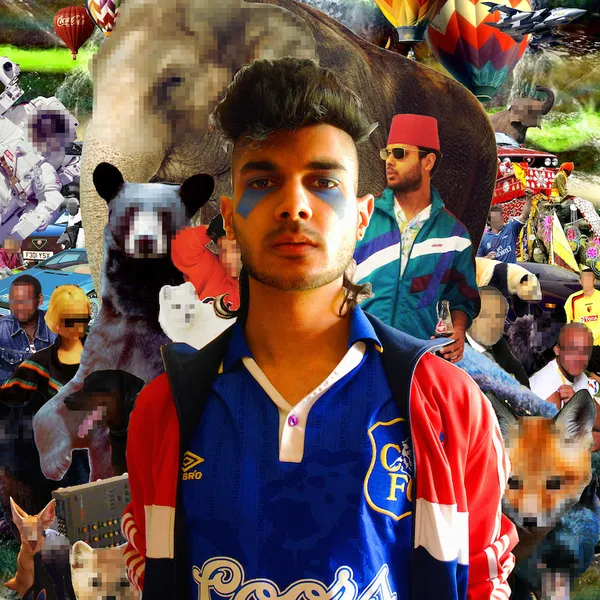 Album Cover: A digital collage of various people and animals, featuring the artist prominently in the center